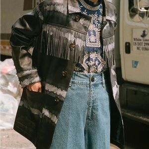 Sea New York **RARE** Zelda 100% Leather Fringe Jacket Tie Dye